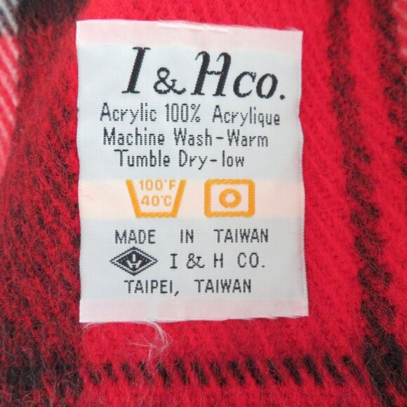 Vintage Acrylic Throw Blanket Red Tartan Plaid Fringe 54" x 50" Camp Lap Stadium - Picture 7 of 8